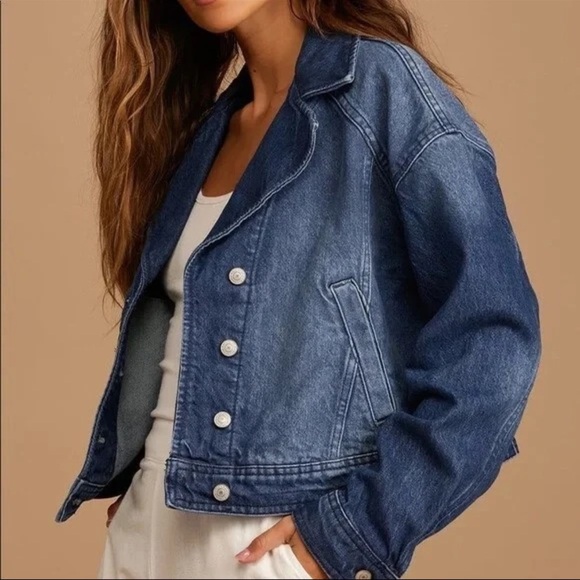 Free People We The Free Now Or Never Denim Jacket Cropped Size Large Women's - Picture 1 of 5